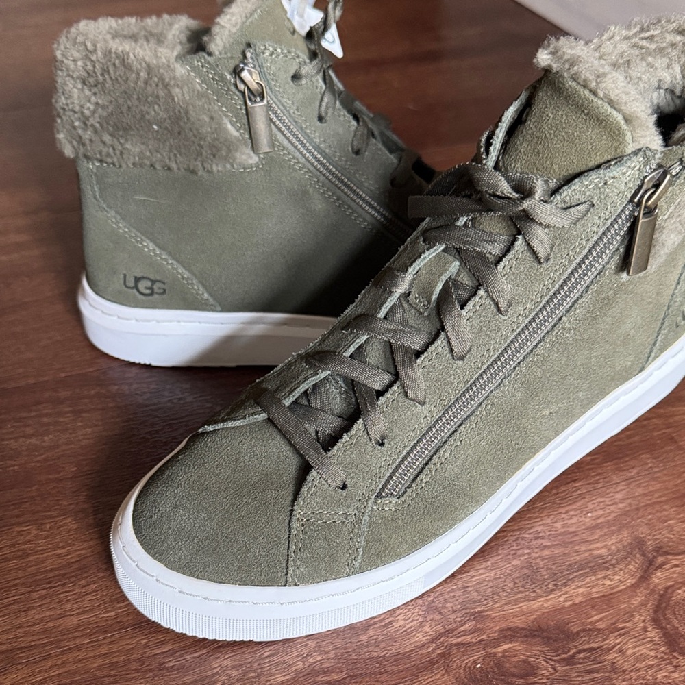 UGG Olive Green Suede High-Top Sneakers w/ Shearling Lining – Women’s